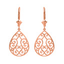 Solid Gold Filigree Swirl Heart Teardrop Drop Earring Set(Available in Yellow/Rose/White Gold)