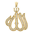 Large Yellow Gold Cubic Zirconia Allah Pendant