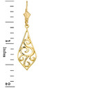 Solid Gold Teardrop Filigree Tribal  Drop Earring Set 1.67" (42 mm)(Available in Yellow/Rose/White Gold)