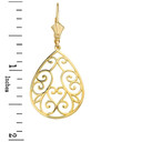 Filigree Swirl Heart Teardrop Drop Earring Set 1.71" (43 mm)(Available in Yellow/Rose/White Gold)