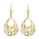 Solid Yellow Gold Filigree Teardrop Tree of Life  Heart Drop Earring Set 1.71" (43 mm)(Available in Yellow/Rose/White Gold)