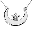 White Gold Moon and Diamond Star Necklace