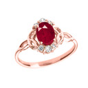 Rose Gold Genuine Ruby and Diamond Trinity Knot Proposal Ring