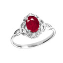 White Gold Genuine Ruby and Diamond Trinity Knot Proposal Ring