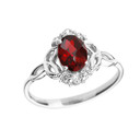 White Gold Genuine Garnet and Diamond Trinity Knot Proposal Ring