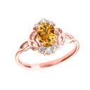 Rose Gold Genuine Citrine and Diamond Trinity Knot Proposal Ring