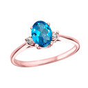 Rose Gold Oval Genuine Blue Topaz and Diamond Engagement Proposal Ring