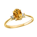 Yellow Gold Oval Genuine Citrine and Diamond Engagement Proposal Ring