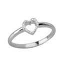 White Gold Dainty Diamond Heart Ring