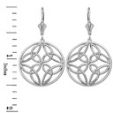 14K Solid White Gold Triquetra Trinity Celtic Knot Circle Drop Earring Set  (Large)