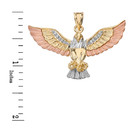 Solid Three Tone Gold Eagle Snake CZ Pendant Necklace