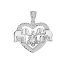 Sterling Silver Elephant and Heart CZ Pendant
