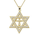 Yellow Gold Diamond Judaeo-Christian Pendant Necklace ( 1.4" )