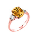 Rose Gold Genuine Citrine and White Topaz Gemstone Engagement Ring