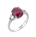 White Gold Ruby (LCR) and White Topaz Gemstone Engagement Ring