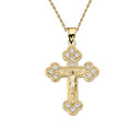 Yellow Gold Eastern Orthodox Diamond Crucifix Pendant Necklace