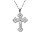 White Gold Eastern Orthodox Diamond Crucifix Pendant Necklace