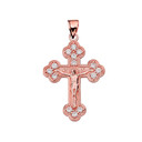 Rose Gold Eastern Orthodox C.Z Crucifix Pendant Necklace