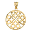 Woven Celtic Hearts Circle Pendant Necklace in Solid Gold (Yellow/Rose/White)