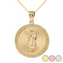 Our Lady of Guadalupe Engravable Circle Medallion Diamond Pendant Necklace (Small) in Solid Gold (Yellow/Rose/White)