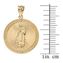 Our Lady of Guadalupe Engravable Circle Medallion Diamond Pendant Necklace (Small) in Solid Gold (Yellow/Rose/White)