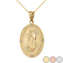 Our Lady of Guadalupe Engravable Oval  Medallion Diamond Pendant Necklace (Small) in Solid Gold (Yellow/Rose/White)