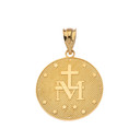 Mary Mother of Jesus Round  Diamond in Gold Pendant Necklace (Yellow/Rose/White)