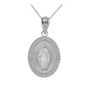 Mary Mother of Jesus Oval  Diamond in Gold Pendant Necklace (Yellow/Rose/White)