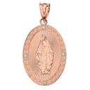 Mary Mother of Jesus Oval Medallion Diamond Pendant Necklace (Small)  in Solid Gold (Yellow/Rose/White)