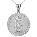 Sterling Silver Saint Lazarus Engravable Circle Medallion CZ Pendant Necklace (Large)