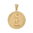 Saint Lazarus Engravable Circle Medallion Diamond Pendant Necklace (Small) in Solid Gold (Yellow/Rose/White)