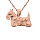 Solid Rose Gold Diamond Cut Scottish Terrier Pendant