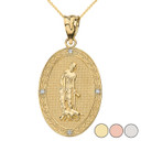 Saint Lazarus Engravable Oval Medallion Diamond Pendant Necklace (Large) in Solid Gold (Yellow/Rose/White)