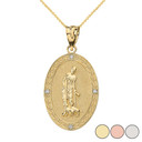 Gold Diamond Saint Lazarus Filigree Oval Medallion Pendant Necklace