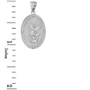 Solid White Gold Archangel Michael Oval Medallion Diamond Prayer Pendant Necklace (Large)