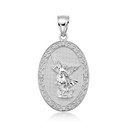 .925 Sterling Silver CZ Archangel Saint Michael Oval Medallion Small Engravable Pendant Necklace