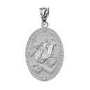 Sterling Silver Saint George and the Dragon Oval Engravable Medallion CZ Prayer Pendant Necklace (Large)