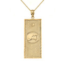 Benjamin Franklin United States American Hundred Dollar Bill  Pendant Necklace (Medium) in Solid Gold