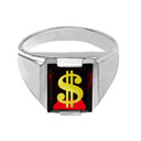 Solid White Gold Red CZ Stone Dollar Sign Signet Men's Ring