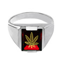 Sterling Silver Red CZ Stone Marijuana Signet Men's Ring