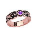 Rose Gold Amethyst Side Way Cross Vintage Solitaire Wedding Band/Ring