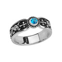 White Gold Blue Topaz Side Way Cross Vintage Solitaire Wedding Band/Ring