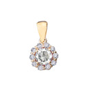 14k Yellow Gold Dainty Floral Diamond Center Stone White Topaz Pendant Necklace
