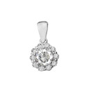 14k White Gold Dainty Floral Diamond Center Stone White Topaz Pendant Necklace