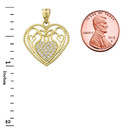 Diamond Heart Pendant With Trinity Knot and Filigree Hearts Design in Yellow Gold