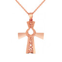 Rose Gold Irish Claddagh Cross Pendant Necklace r