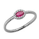 White Gold  Ruby & Diamond Solid Rope Ring