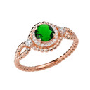 Diamond Engagement Ring Rose  Gold Rope Double Infinity Center Emerald (LCE)