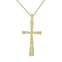Precious Yellow Gold Diamond Cross Pendant Necklace