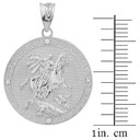 Solid White Gold Saint George Engravable Diamond Medallion Pendant Necklace  (Large)